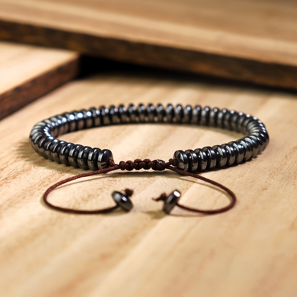 Unisex Natural Hematite Beads Bracelet, Adjustable Gift